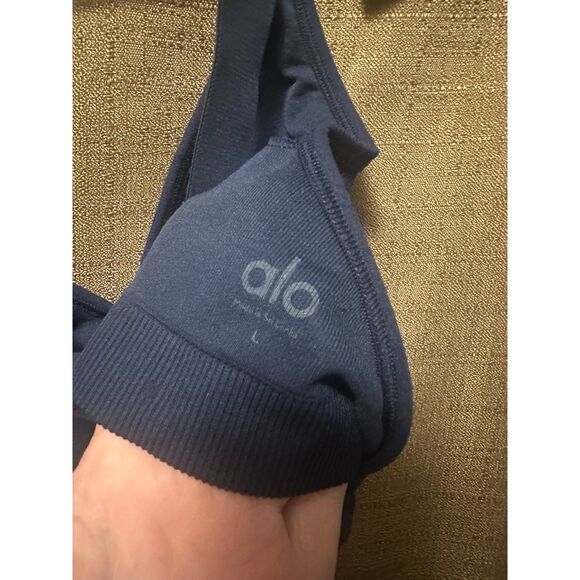 ALO Yago Semaless Ribbed Favorite Bra Navy No Padding Size Large - Picture 3 of 4